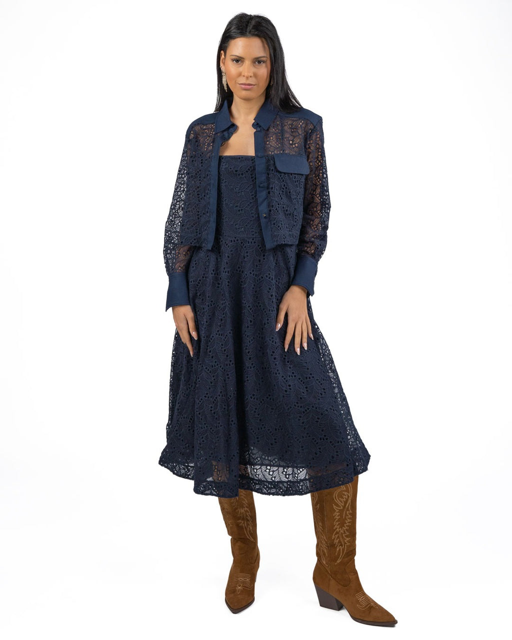 MARELLA - Polo in pizzo sangallo blu