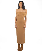 MARELLA - Abito in jersey scollo a barca cammello