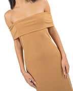 MARELLA - Abito in jersey scollo a barca cammello