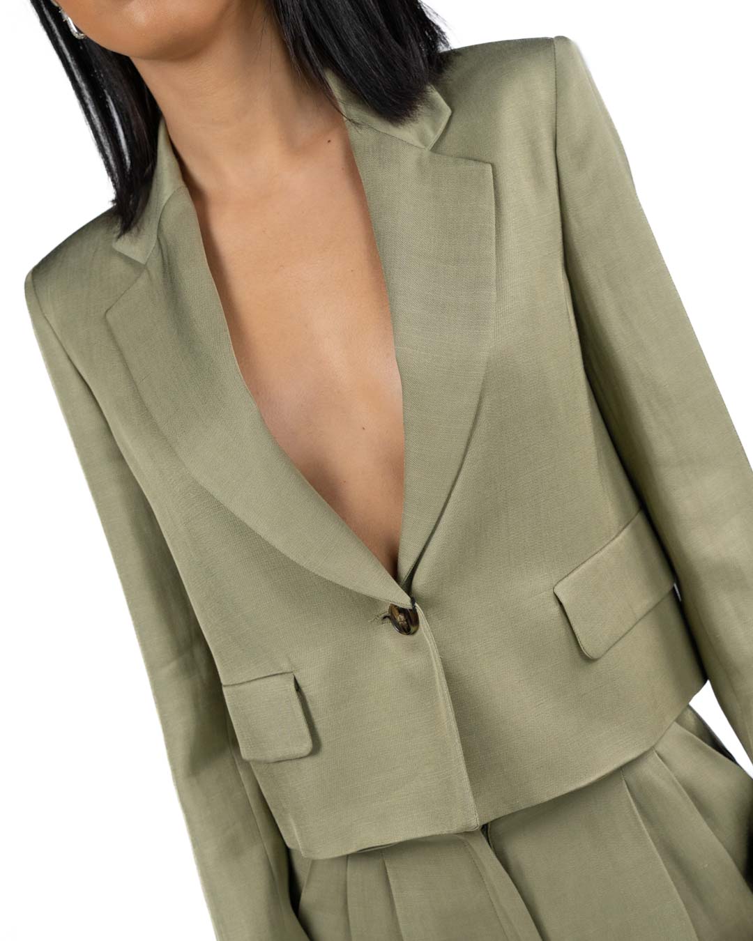 MARELLA - Giacca in Twill di Viscosa Kaki