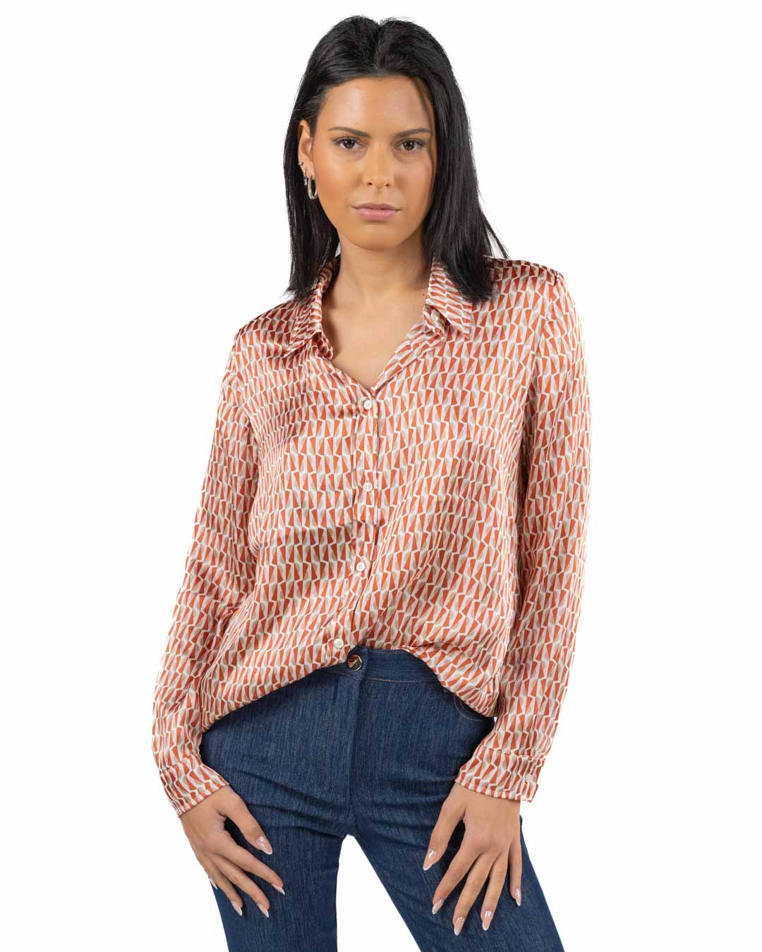 EMME MARELLA - Camicia fantasia tinta mattone