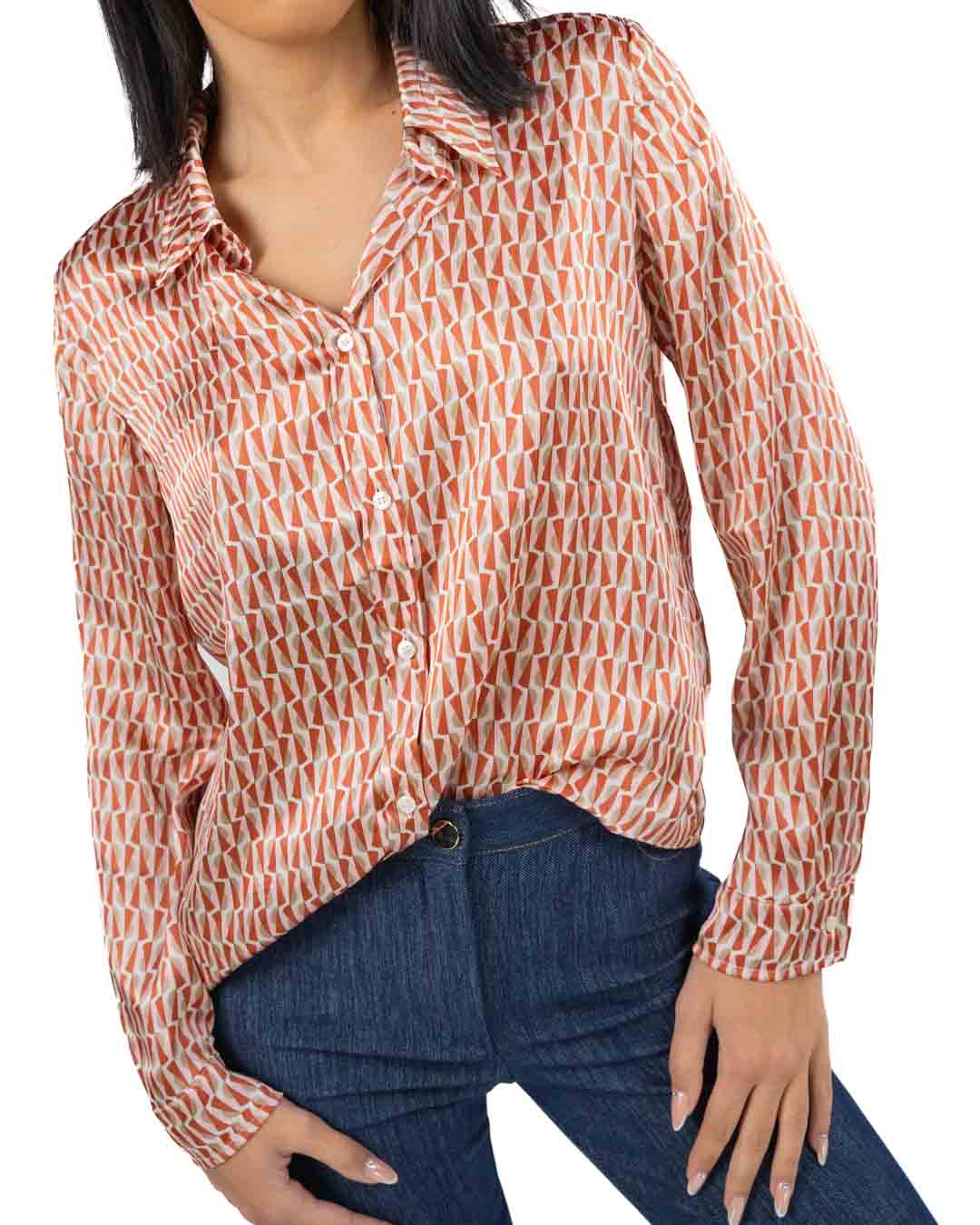 EMME MARELLA - Camicia fantasia tinta mattone