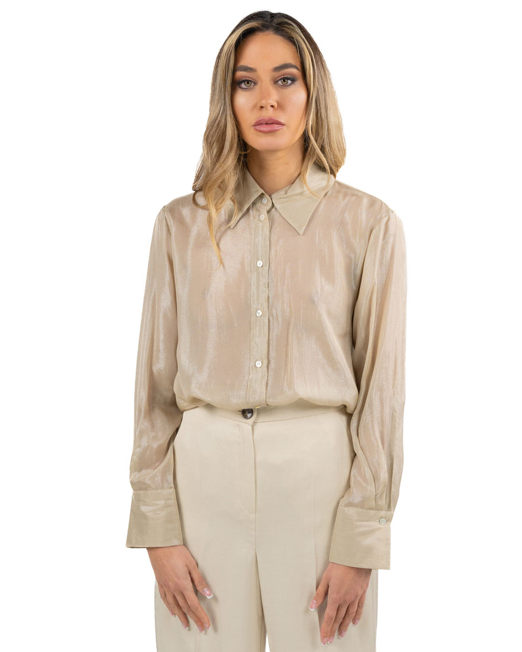 MARELLA - Camicia chiffon sabbia in lurex