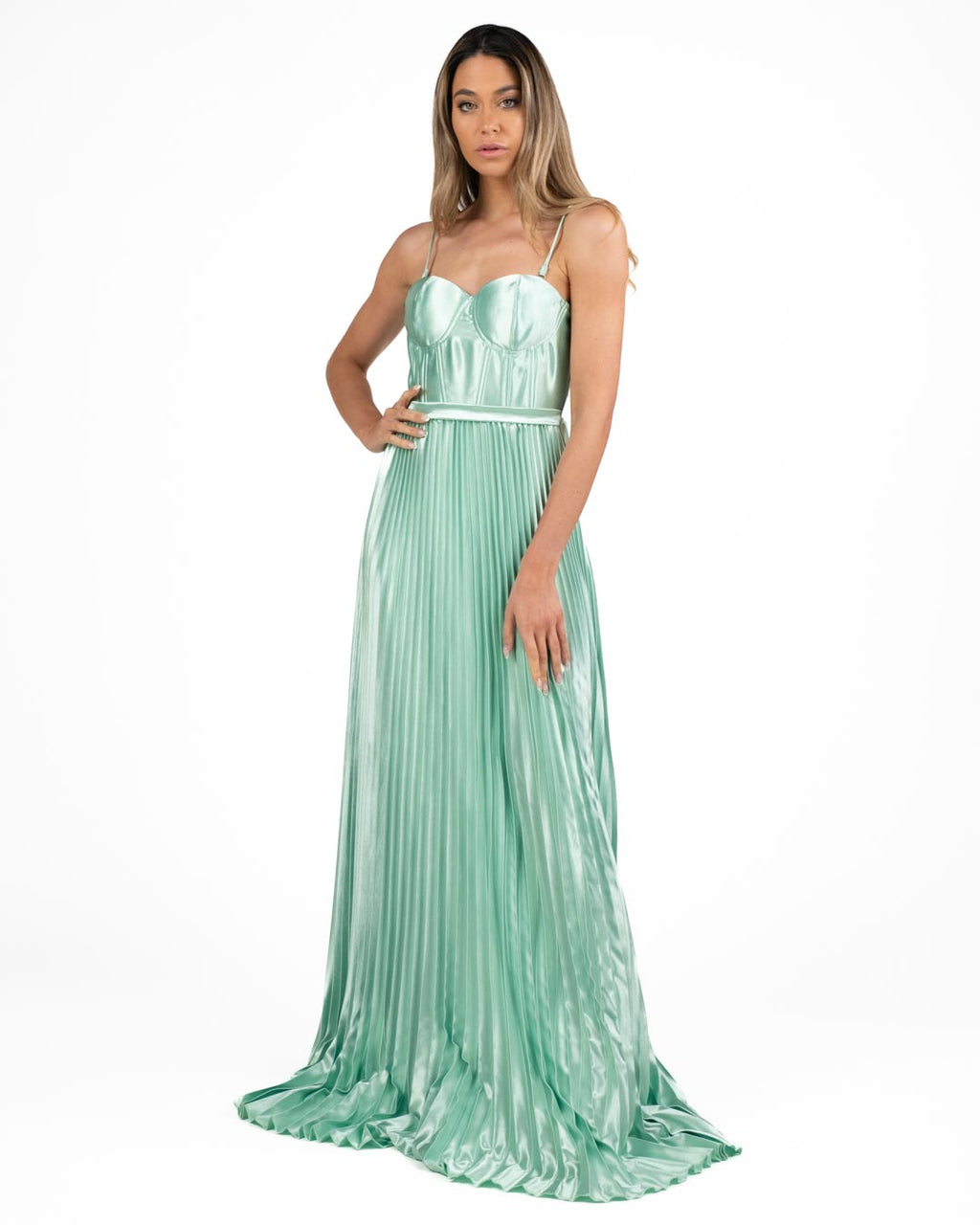 Berti Mode Collection - Abito in raso verde salvia