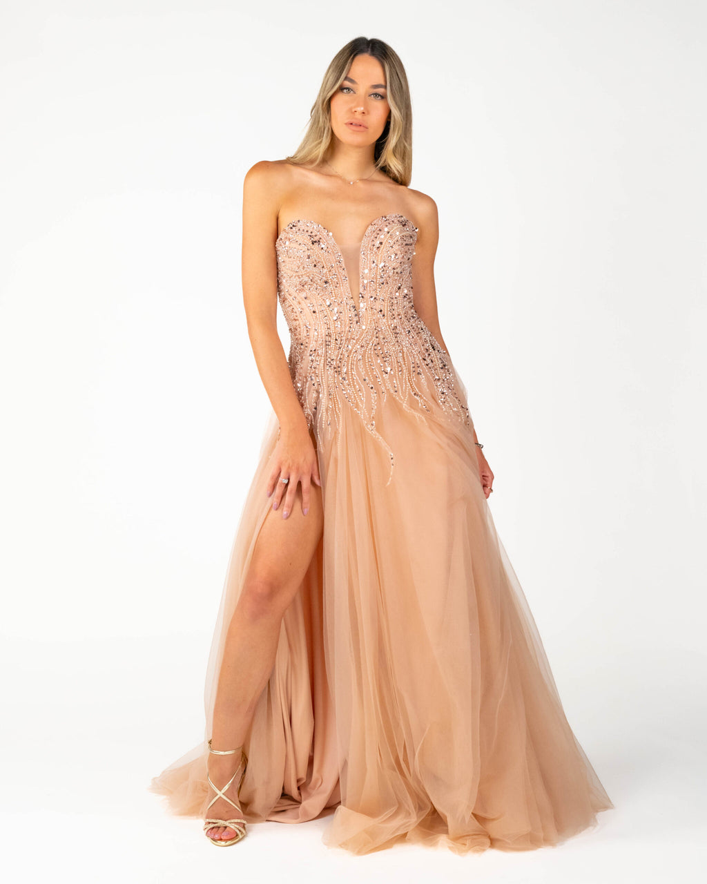 Berti Mode Collection - Abito rosa con scollo a cuore e paillettes