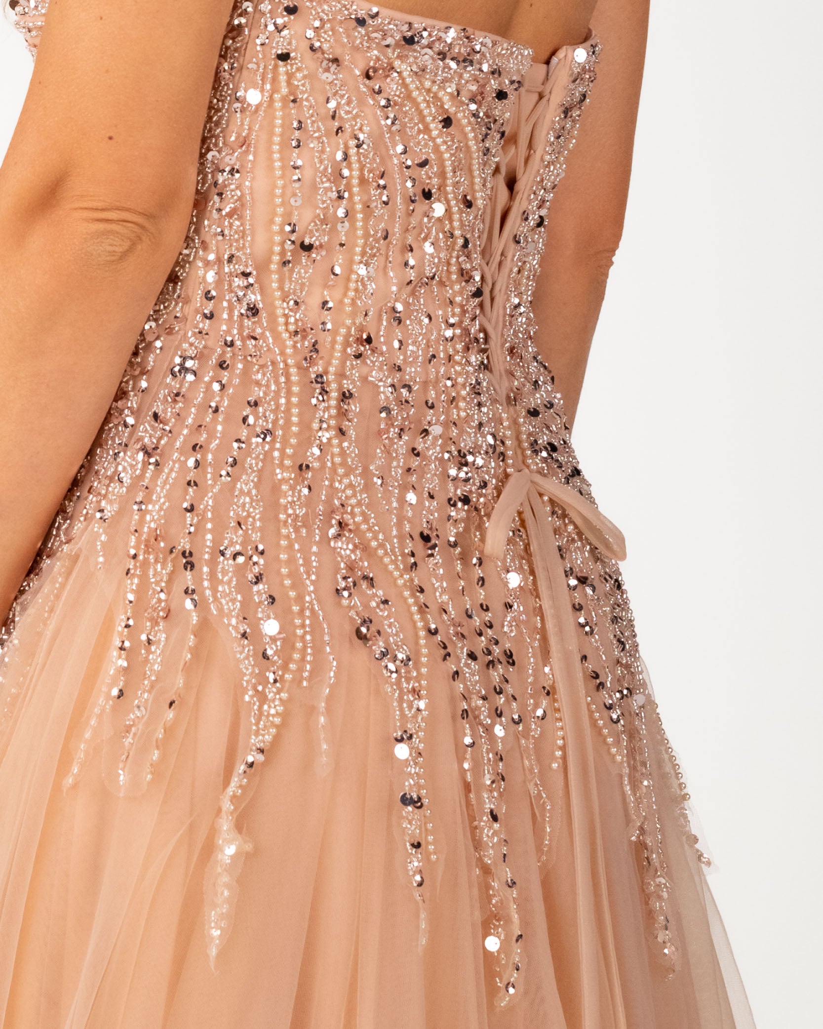 Berti Mode Collection - Abito rosa con scollo a cuore e paillettes