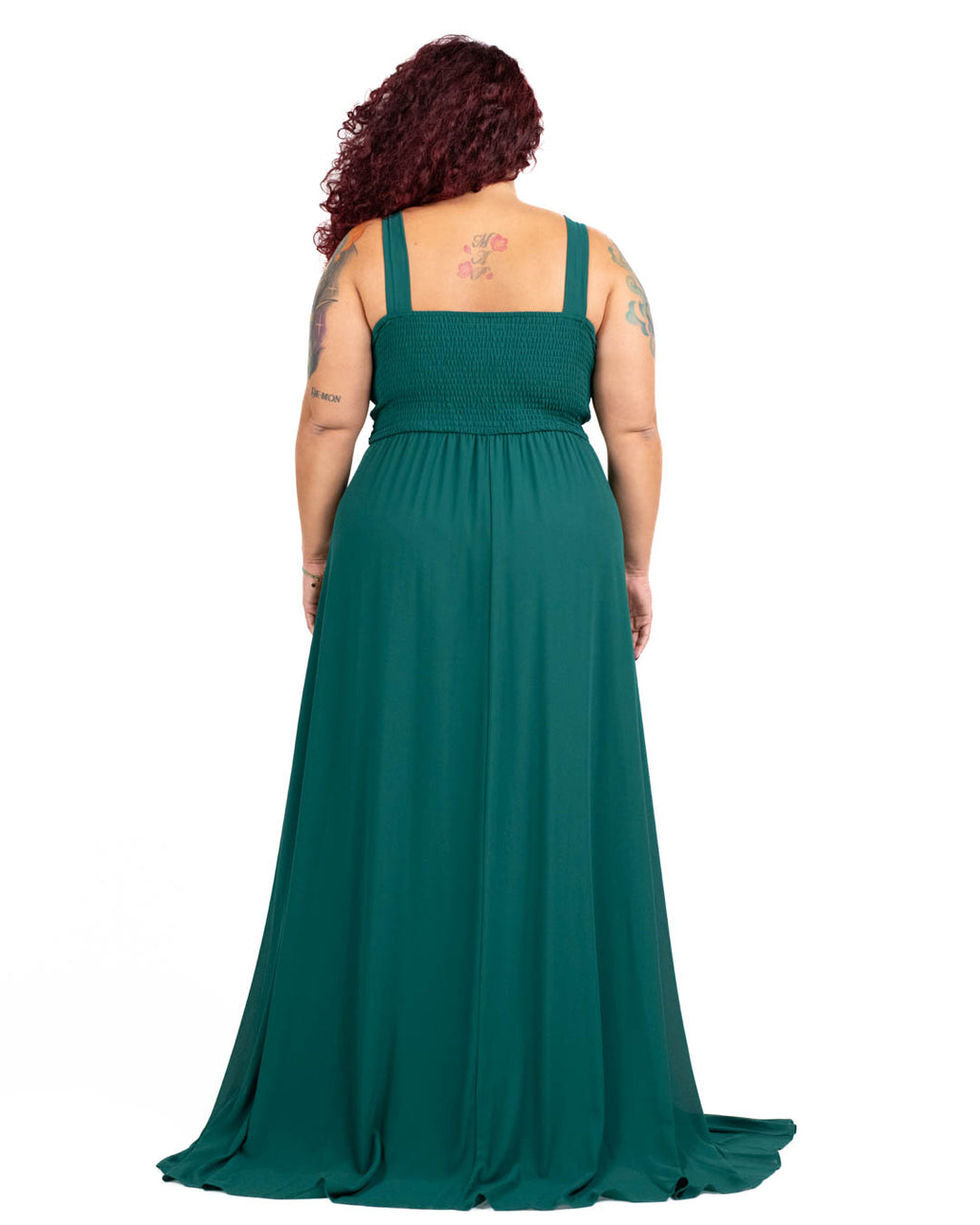 Berti Mode Collection - Abito da cerimonia curvy con scollo a V plissettato verde bosco