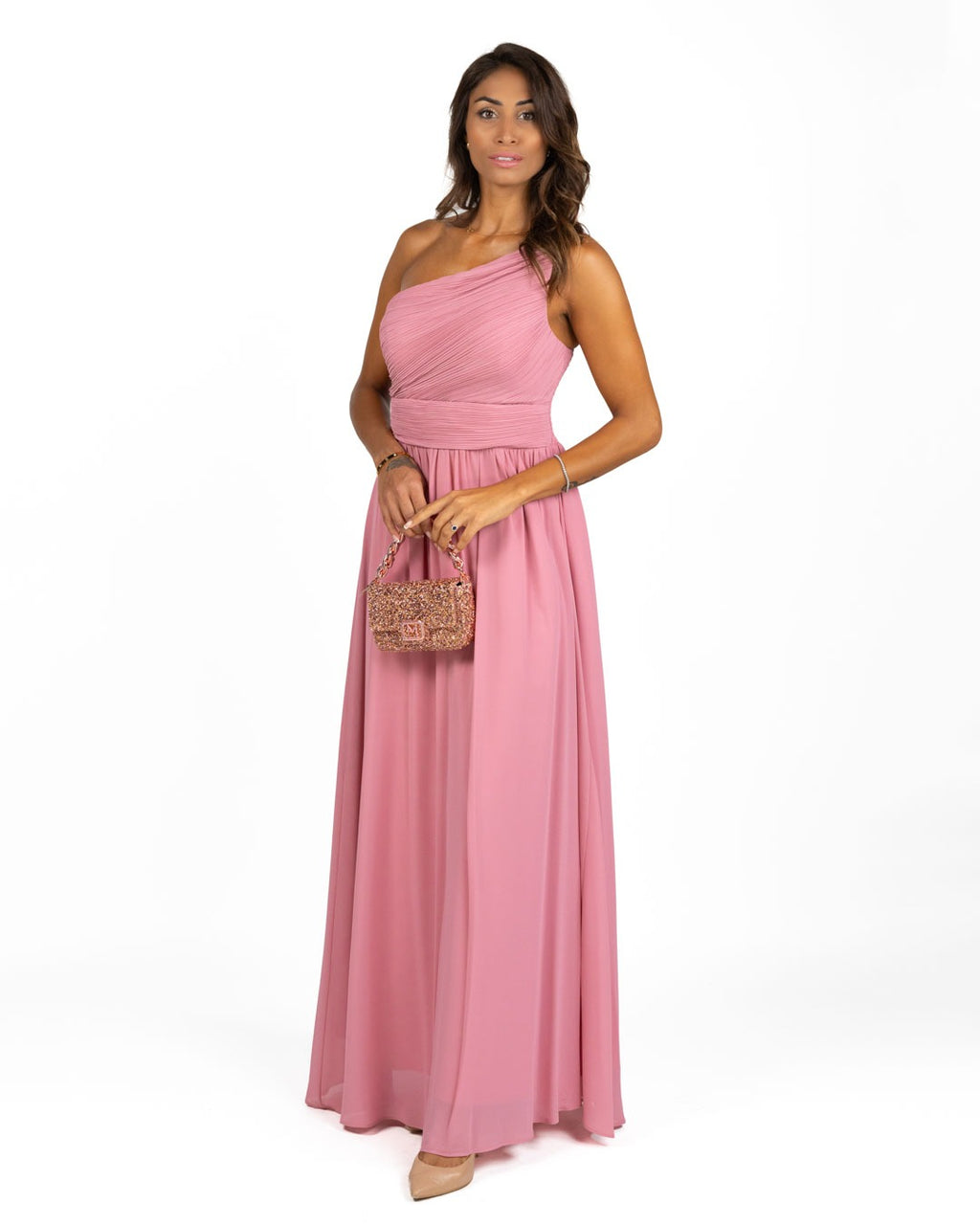 Berti Mode Collection - Abito monospalla chiffon rosa