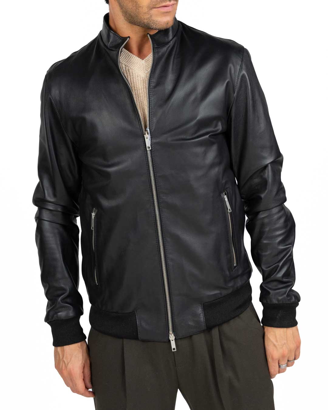 Berti Mode Collection - Giubbotto bomber in pelle vera nero