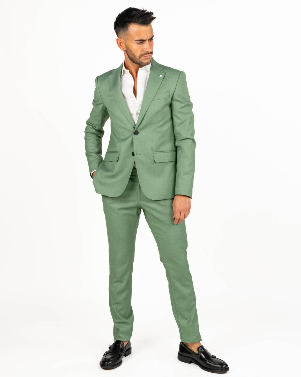 Langella - Completo monopetto stretch colore salvia