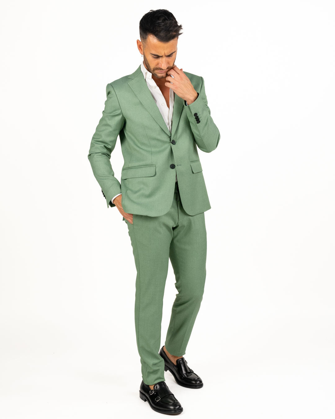 Langella - Completo monopetto stretch colore salvia