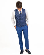 Lebole - Abito blu con collo alla coreana con dettagli in raso e bottone gioiello