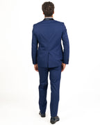 Lebole - Abito blu con dettagli damascati e revers in raso a contrasto