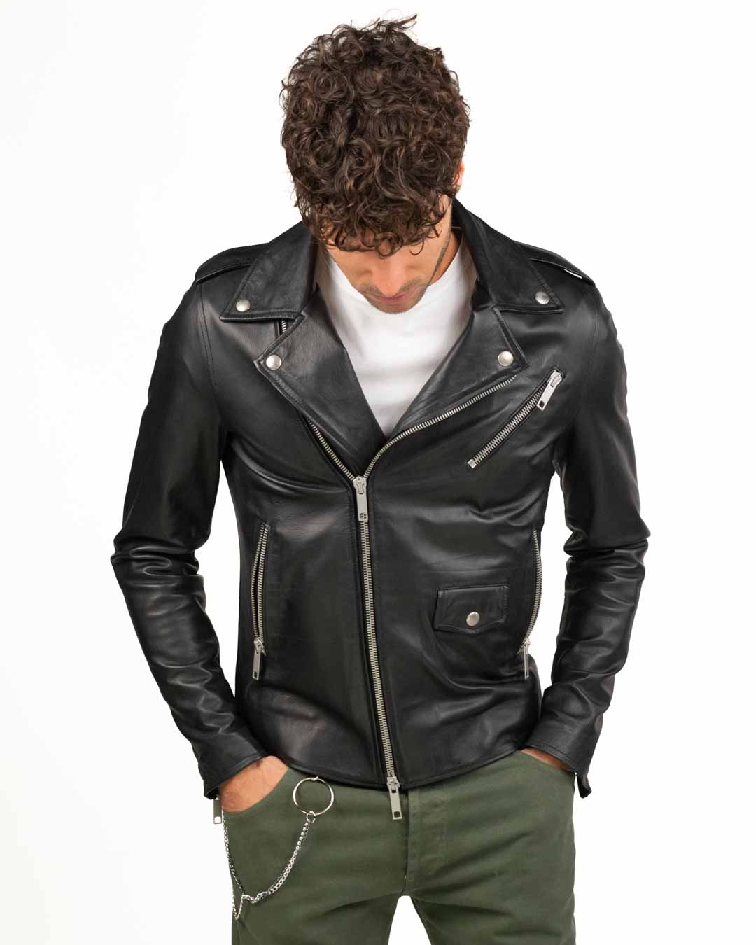 Berti Mode Collection - Giubbotto bomber in pelle vera nero