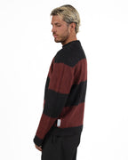 Maglione Girocollo Garzato a Righe Nero e Vinaccia - Berna