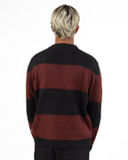 Maglione Girocollo Garzato a Righe Nero e Vinaccia - Berna