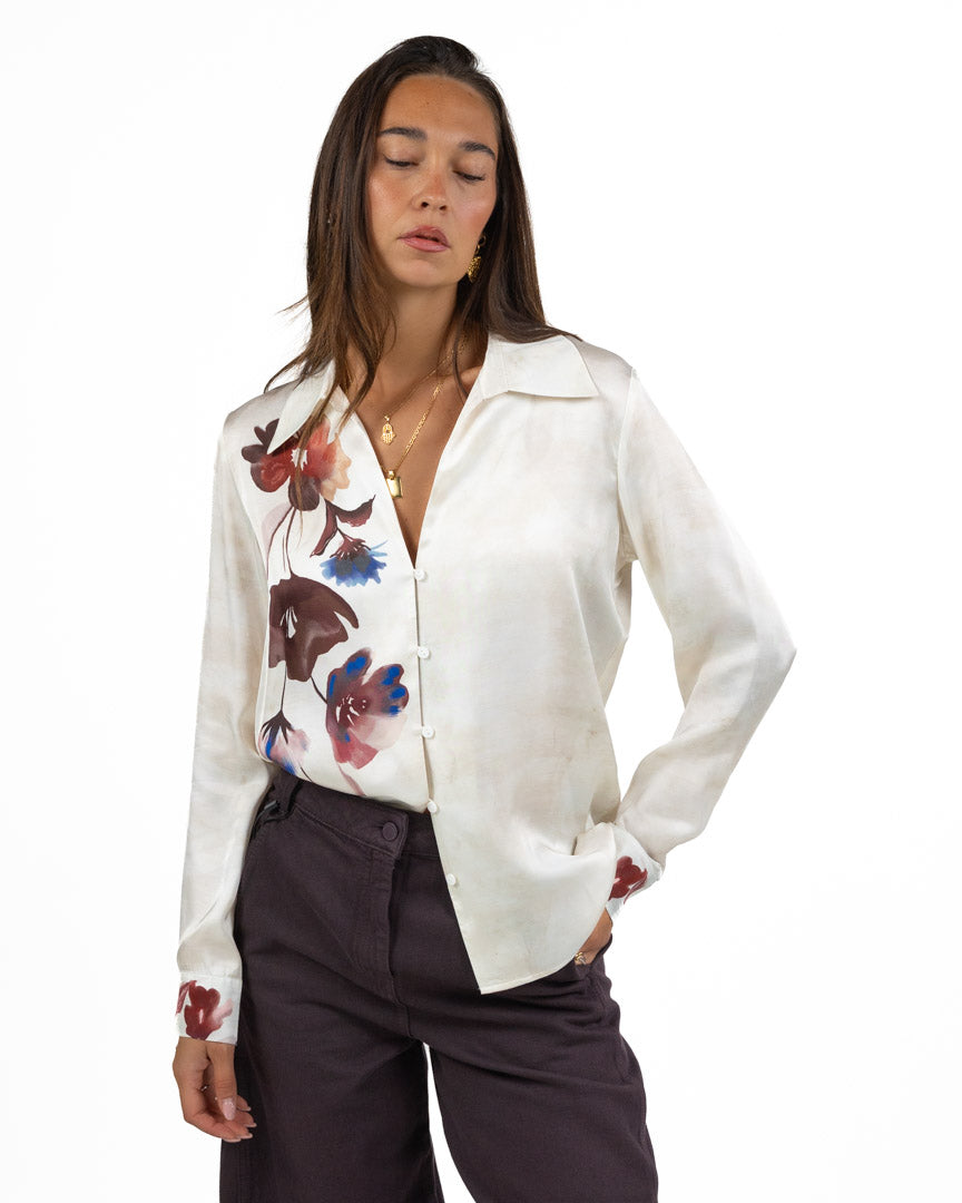 Camicia in Satin a Stampa Floreale - Pennyblack