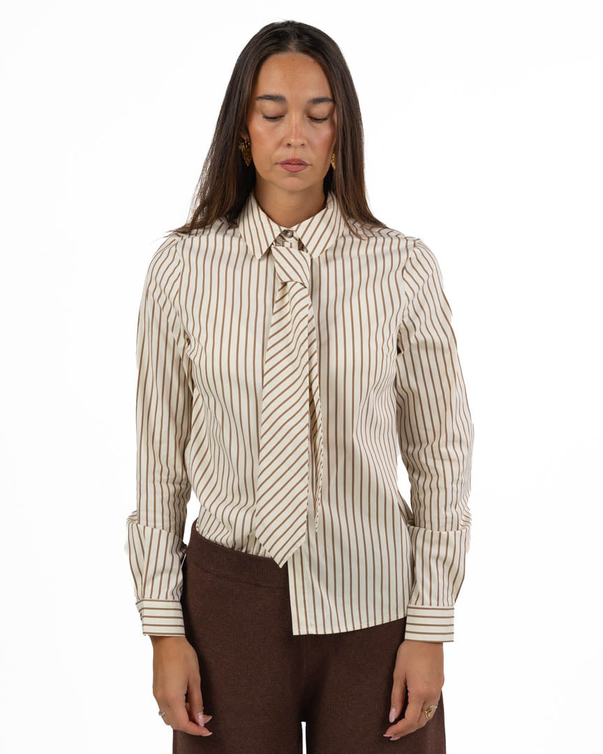 Camicia A Righe con Cravatta Incoordinata – Panna e Marrone - Gaudì