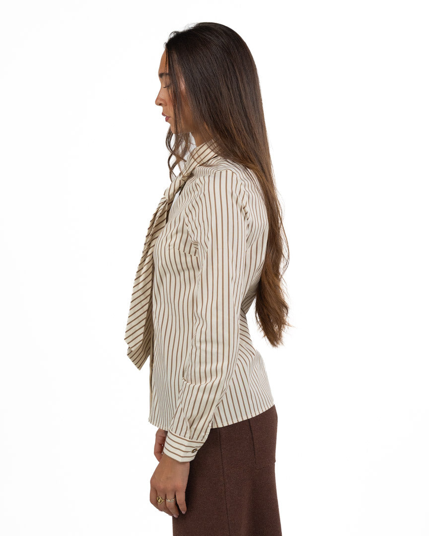 Camicia A Righe con Cravatta Incoordinata – Panna e Marrone - Gaudì
