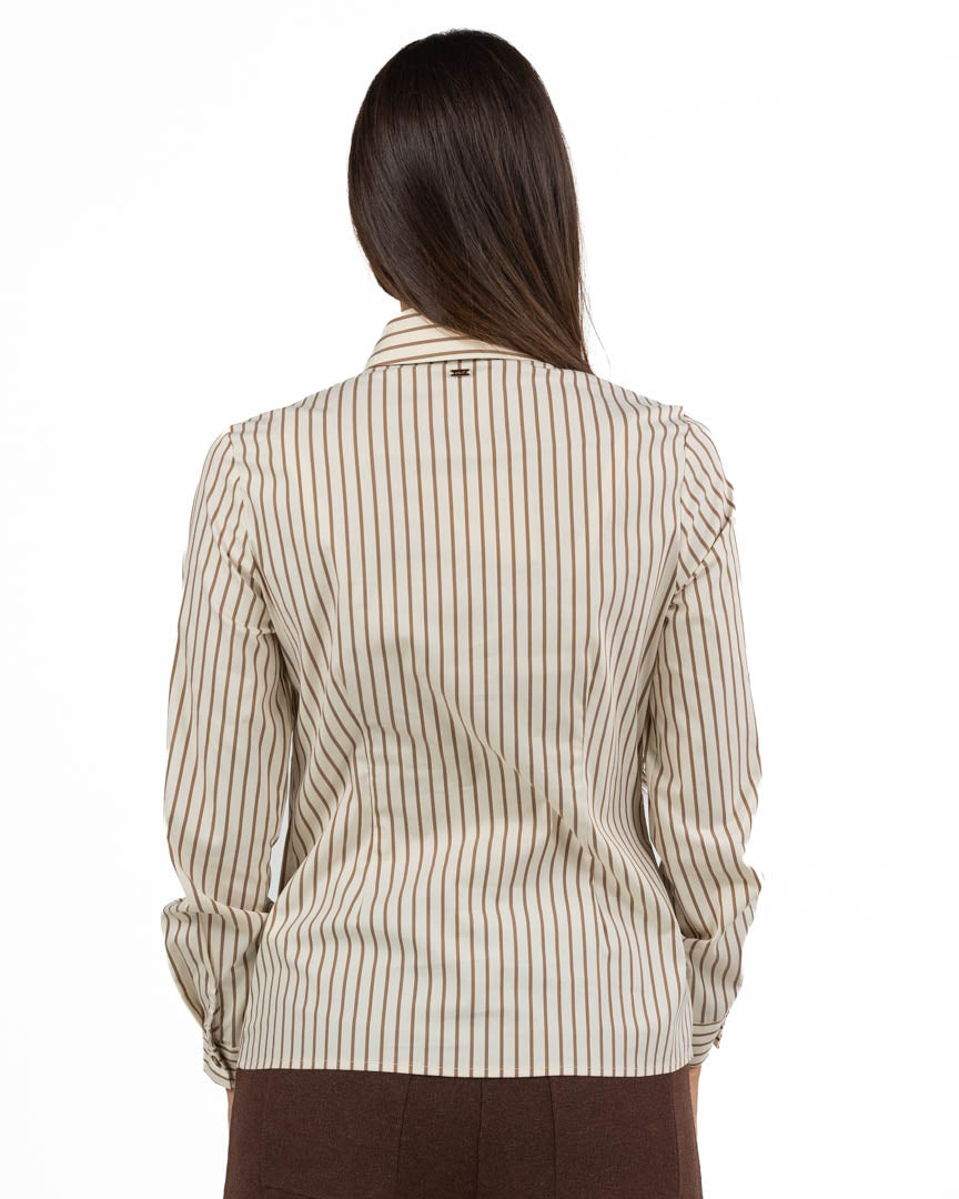 Camicia A Righe con Cravatta Incoordinata – Panna e Marrone - Gaudì