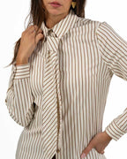 Camicia A Righe con Cravatta Incoordinata – Panna e Marrone - Gaudì