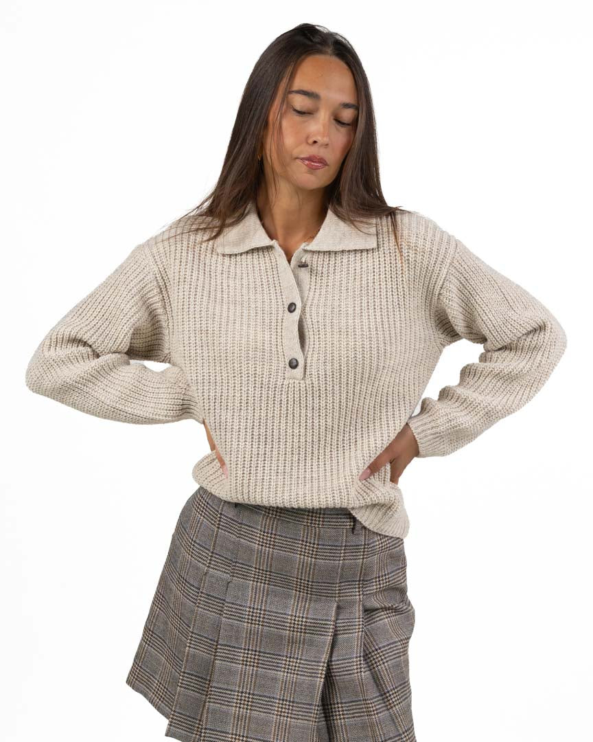 Maglione Polo in Maglia Costa Inglese – Beige Melange - Have One