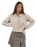 Maglione Polo in Maglia Costa Inglese – Beige Melange - Have One