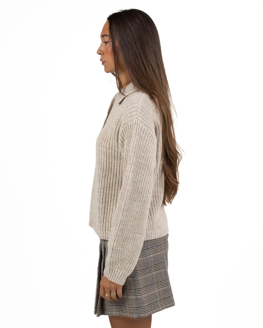 Maglione Polo in Maglia Costa Inglese – Beige Melange - Have One