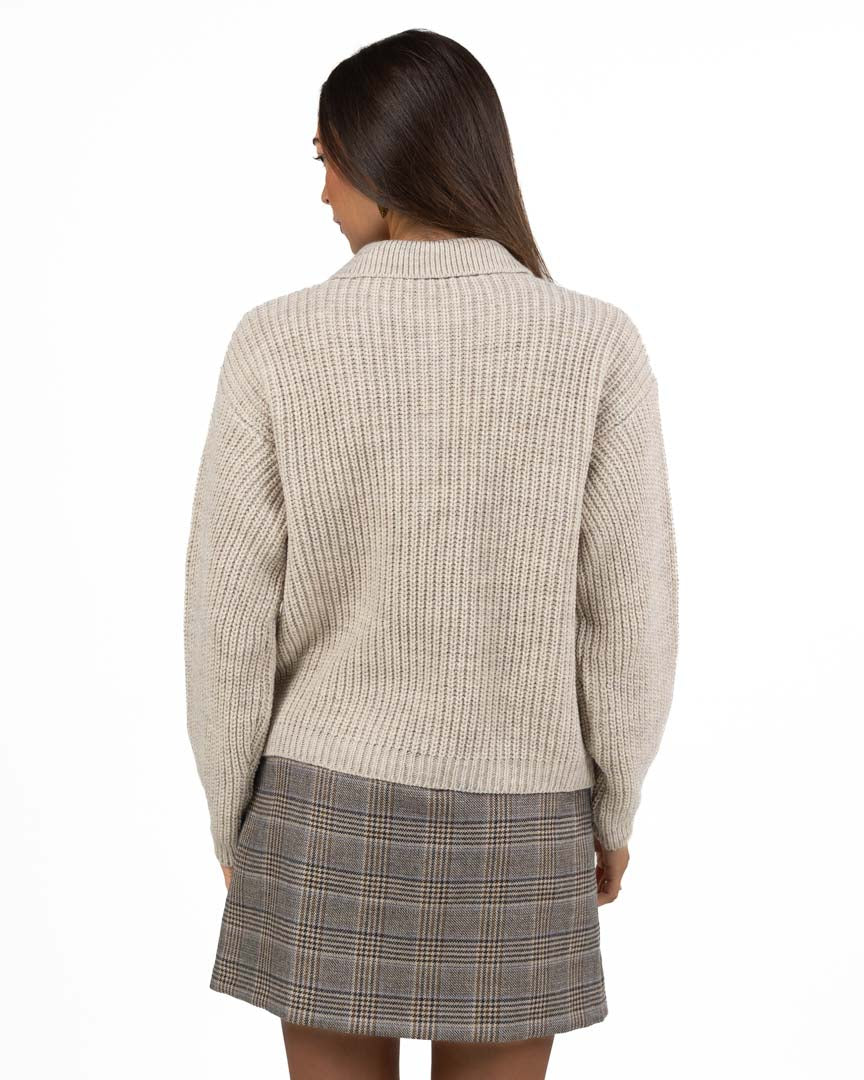 Maglione Polo in Maglia Costa Inglese – Beige Melange - Have One