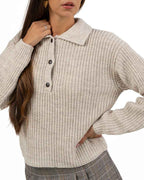 Maglione Polo in Maglia Costa Inglese – Beige Melange - Have One