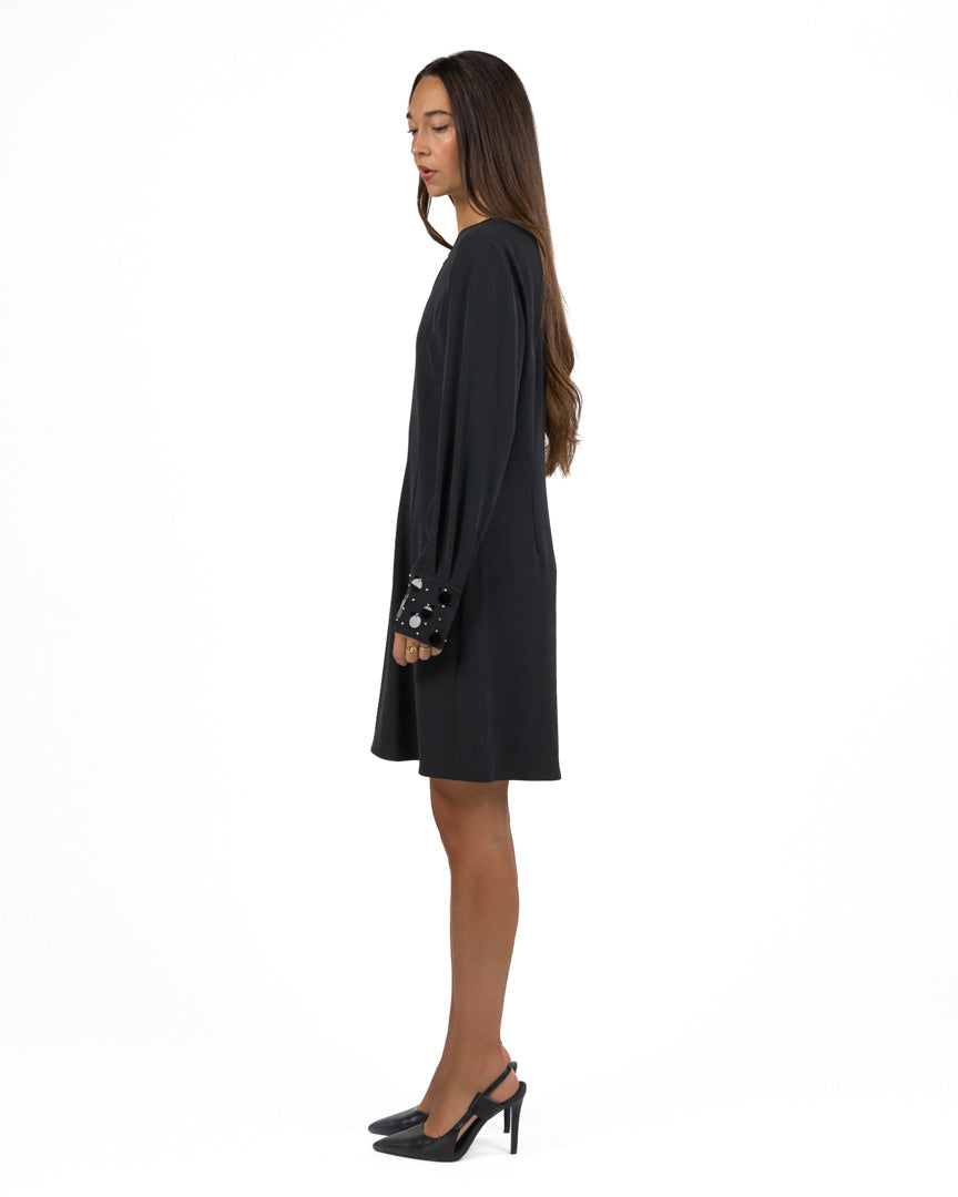 Abito Corto Nero con Polsini Gioiello - Pennyblack