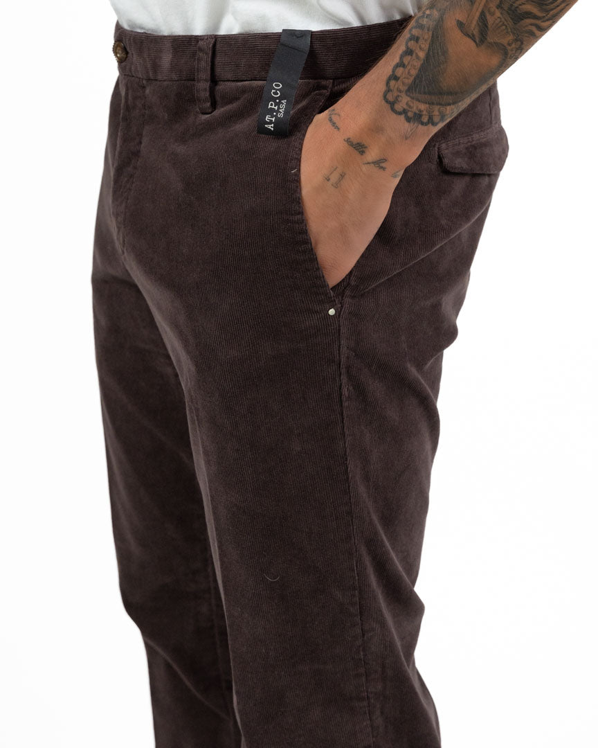 Pantaloni Chino in Velluto Costa Fine – Marrone Testa di Moro - At.p.co
