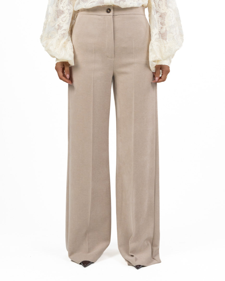 Pantalone Sartoriale Wide Leg con Piega Stirata – Beige - Emme Marella