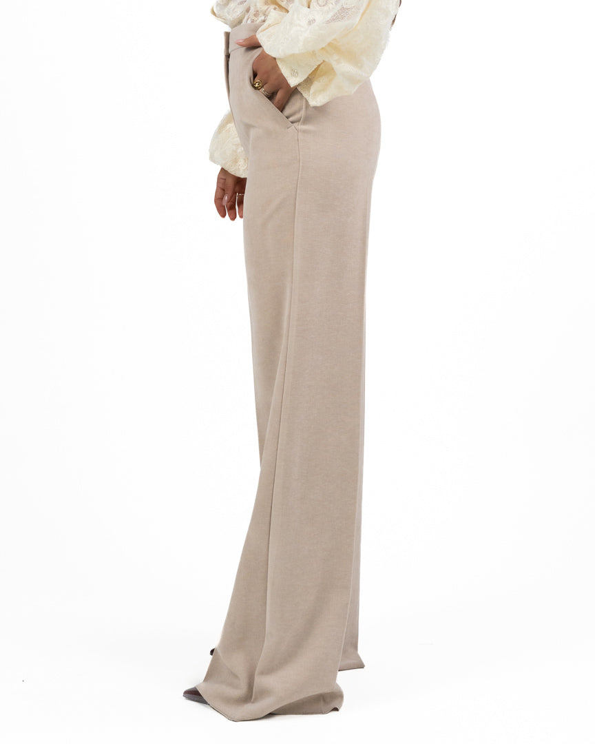 Pantalone Sartoriale Wide Leg con Piega Stirata – Beige - Emme Marella