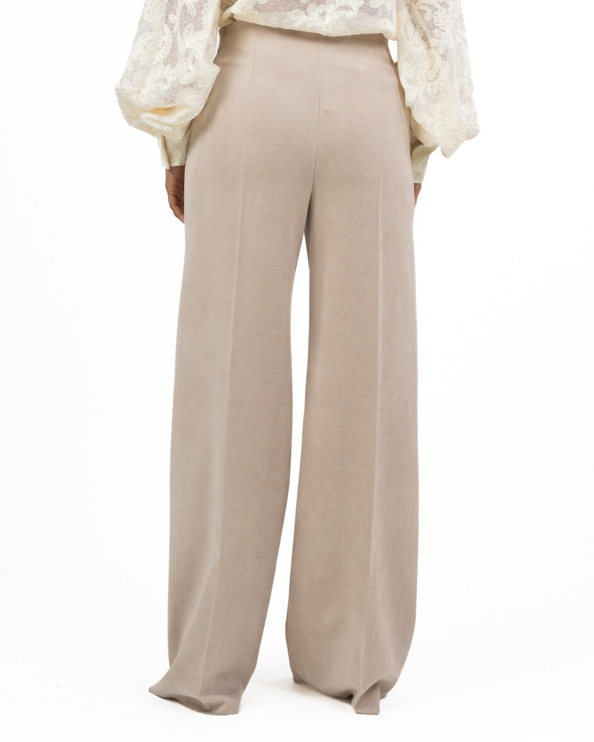 Pantalone Sartoriale Wide Leg con Piega Stirata – Beige - Emme Marella