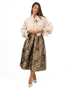 Gonna a Ruota Midi in Broccato Floreale Jacquard - Souvenir