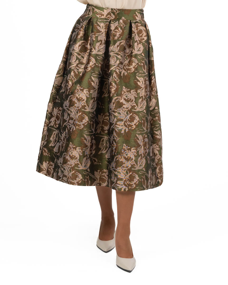Gonna a Ruota Midi in Broccato Floreale Jacquard - Souvenir
