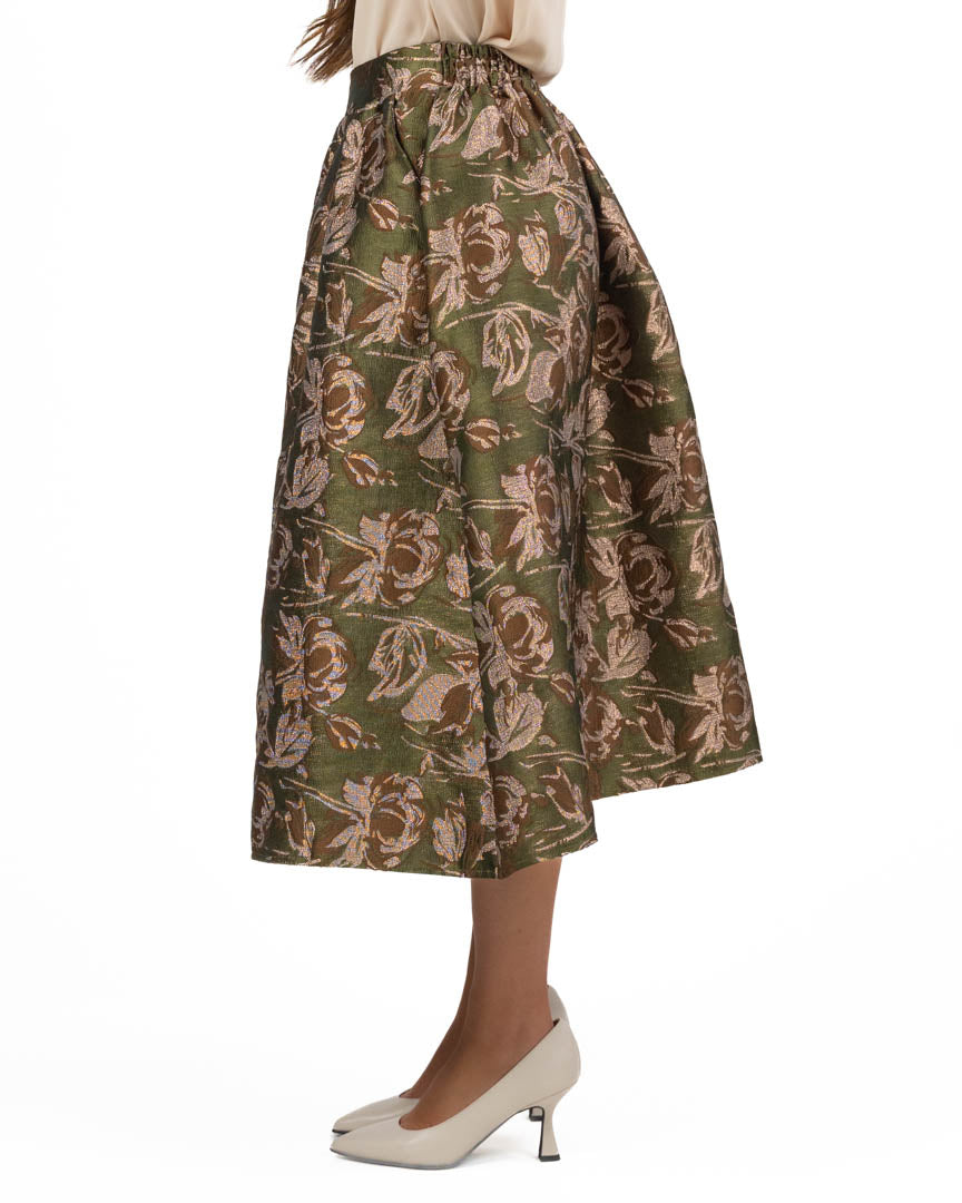 Gonna a Ruota Midi in Broccato Floreale Jacquard - Souvenir