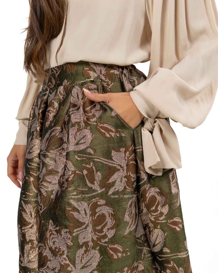 Gonna a Ruota Midi in Broccato Floreale Jacquard - Souvenir