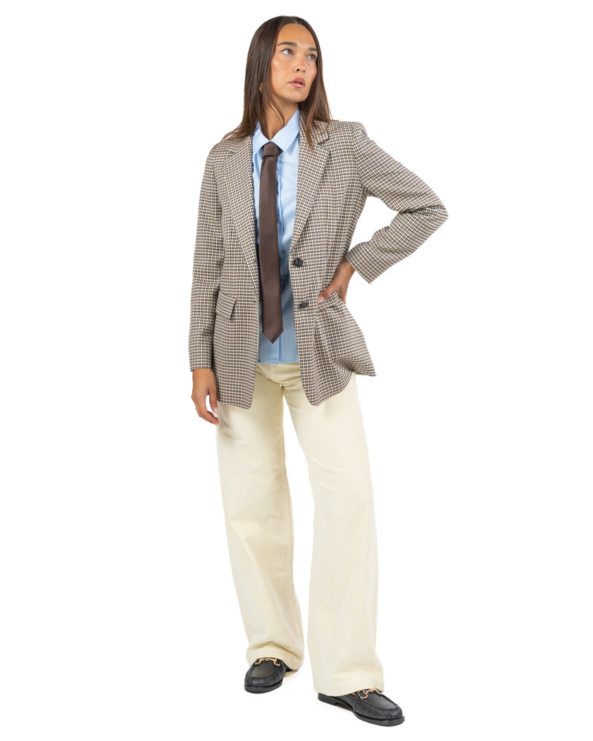 Pantaloni Flare In Velluto A Coste Panna - Roy Roger's