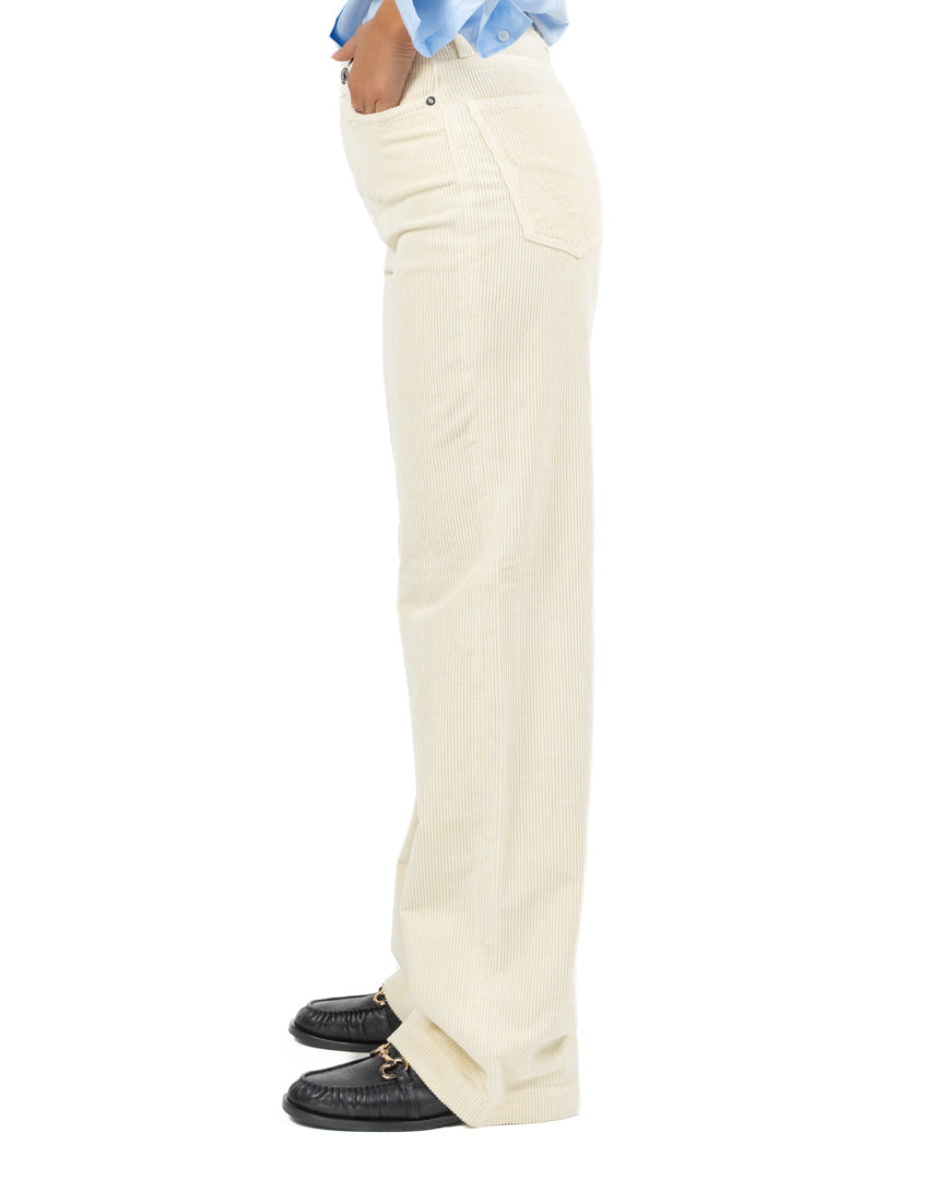 Pantaloni Flare In Velluto A Coste Panna - Roy Roger's