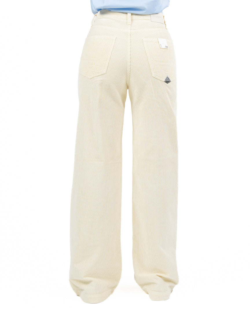 Pantaloni Flare In Velluto A Coste Panna - Roy Roger's