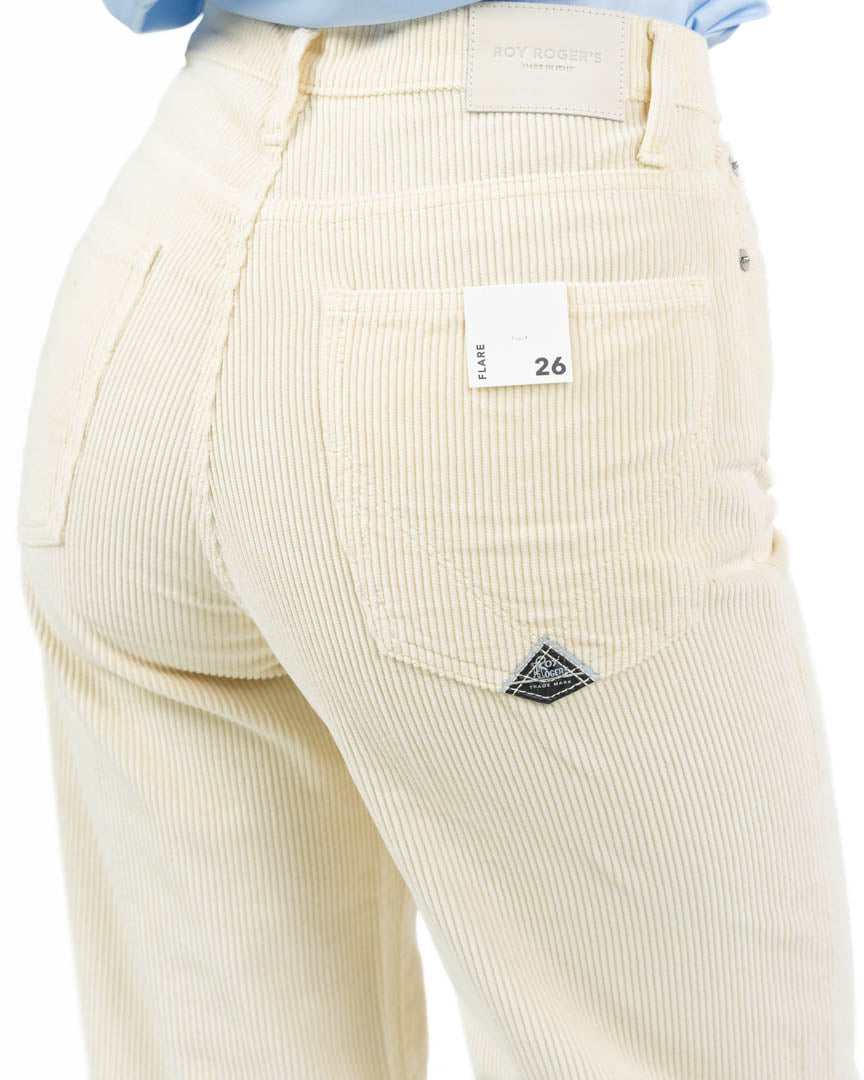 Pantaloni Flare In Velluto A Coste Panna - Roy Roger's