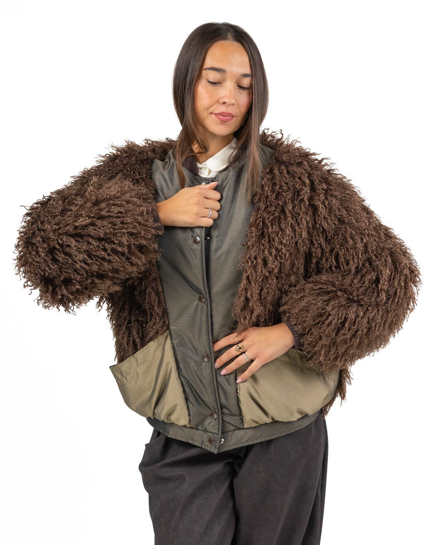 Giubbotto Bomber Hybrid in Eco-Pelliccia Curling - Souvenir