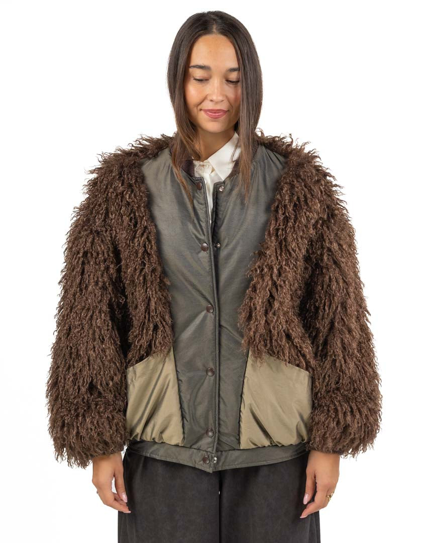 Giubbotto Bomber Hybrid in Eco-Pelliccia Curling - Souvenir