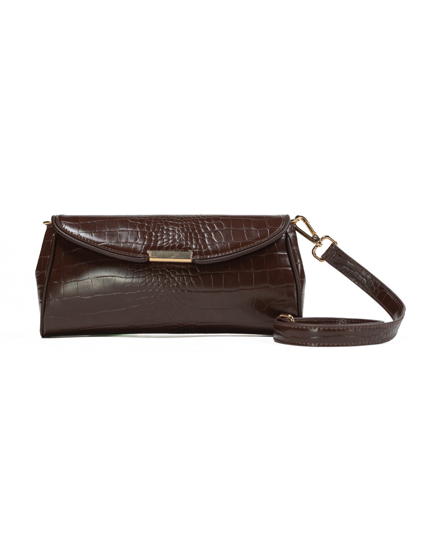 Borsa a Spalla con Stampa Croco – Marrone Cioccolato - Penny Black