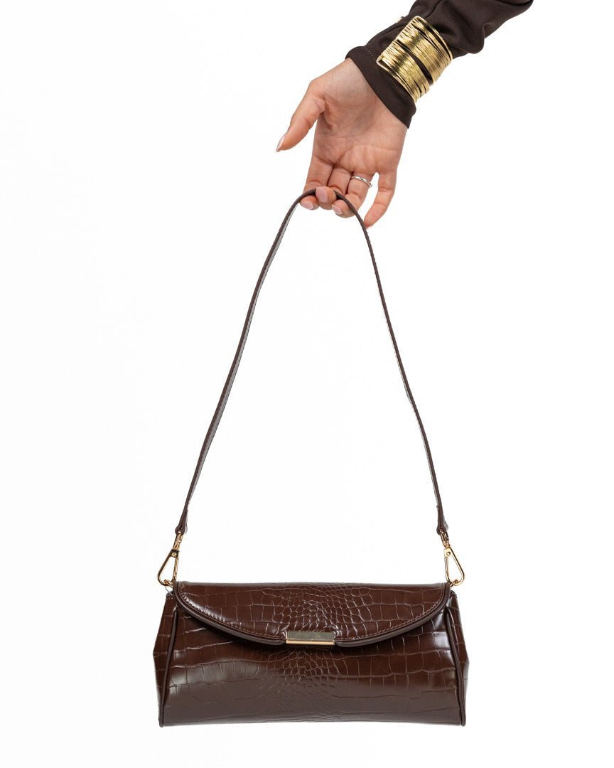 Borsa a Spalla con Stampa Croco – Marrone Cioccolato - Penny Black