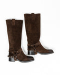 Stivali Biker / Harness Boots in Pelle Scamosciata – Marrone Cioccolato - Ovyè