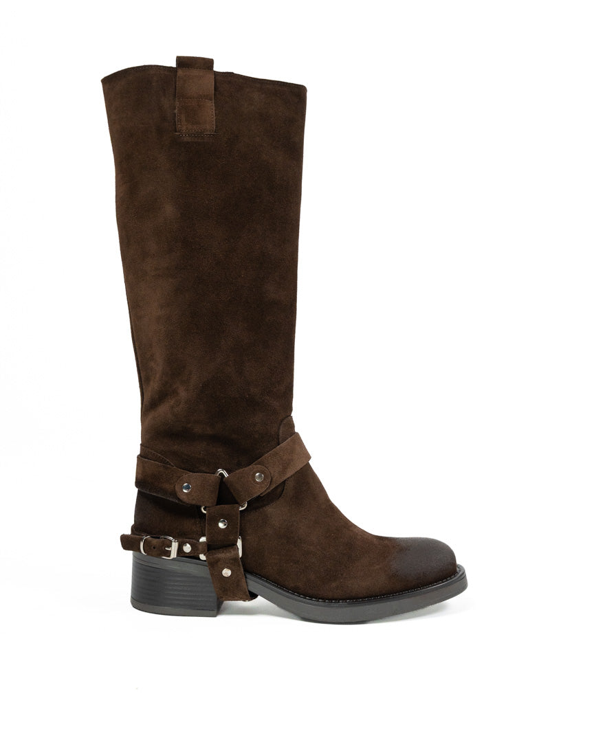 Stivali Biker / Harness Boots in Pelle Scamosciata – Marrone Cioccolato - Ovyè