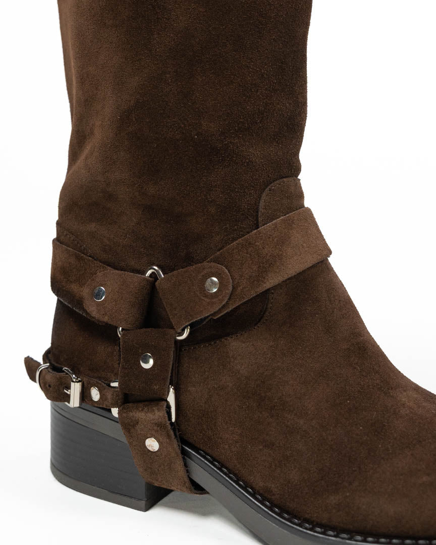 Stivali Biker / Harness Boots in Pelle Scamosciata – Marrone Cioccolato - Ovyè